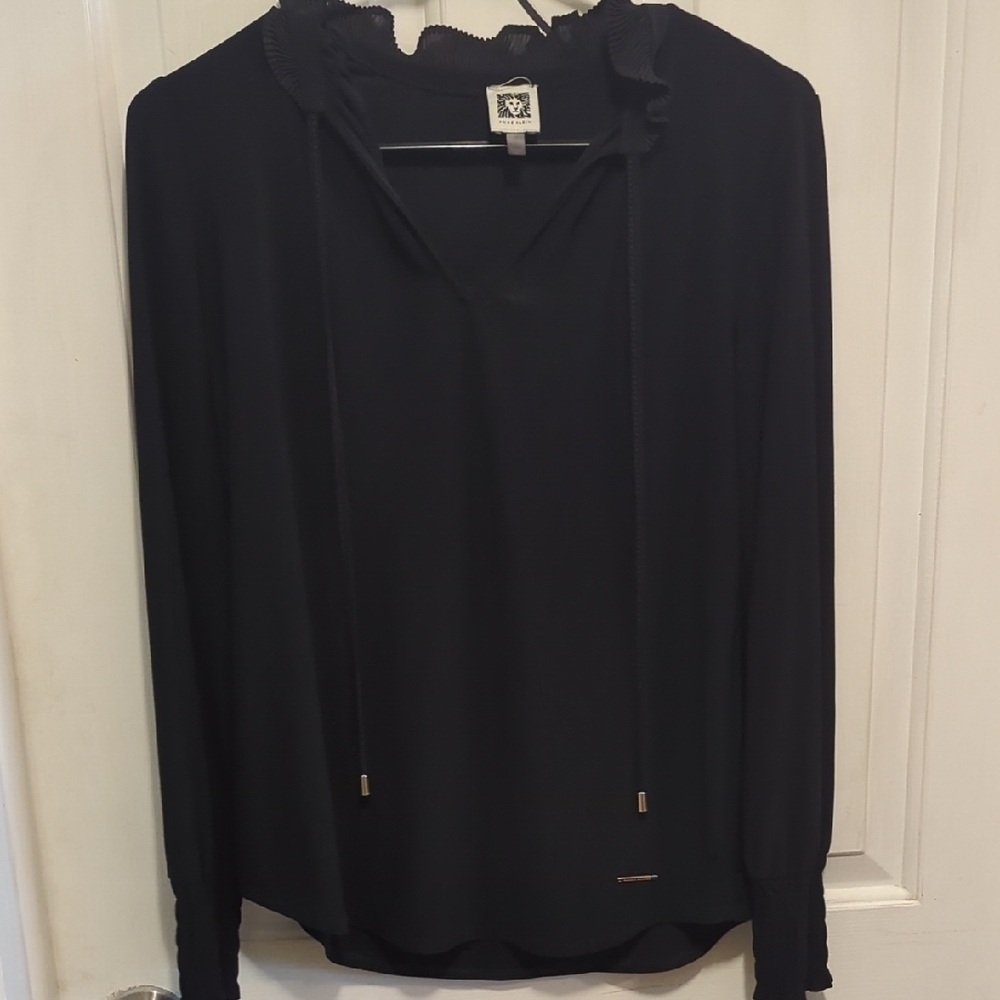 Anne Klein Black Ruffled Blouse